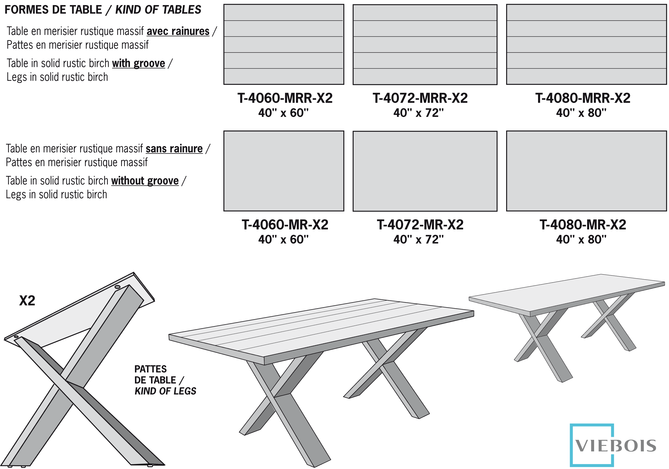 Table in solid rustic birch without groove